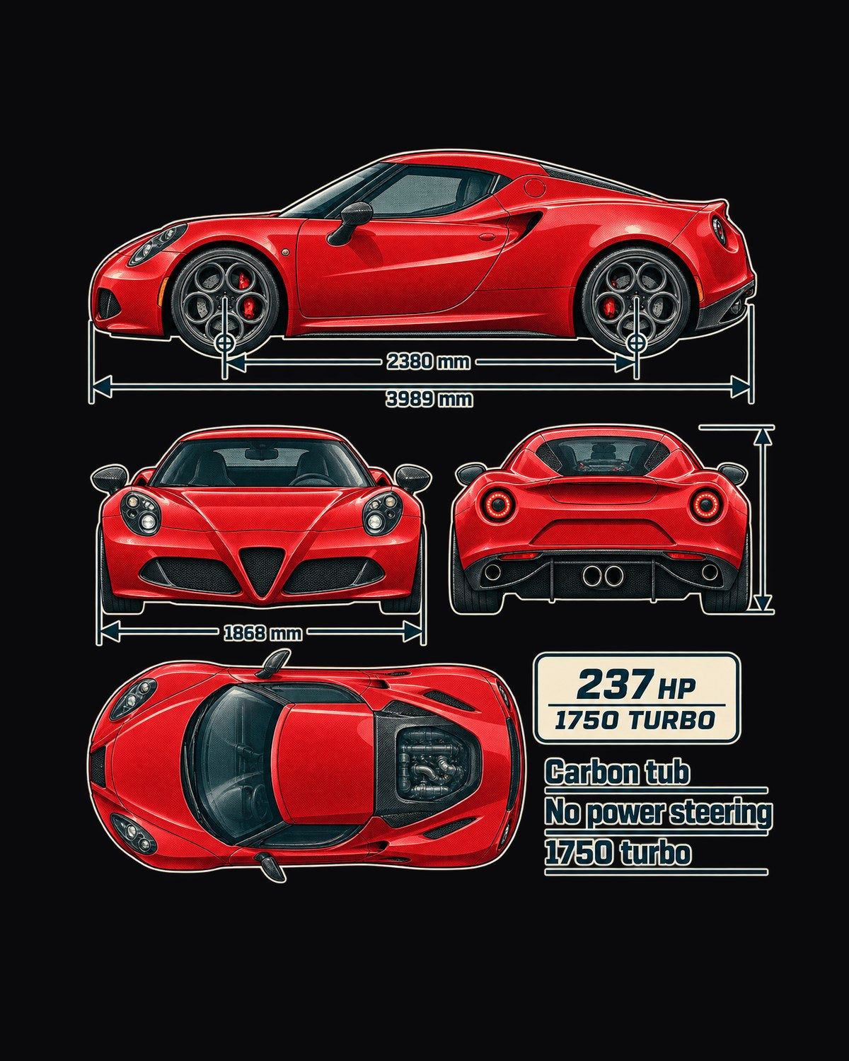 Alfa Romeo 4C Coupe Dimension Blueprint Shirt, Car Guy Gift design only