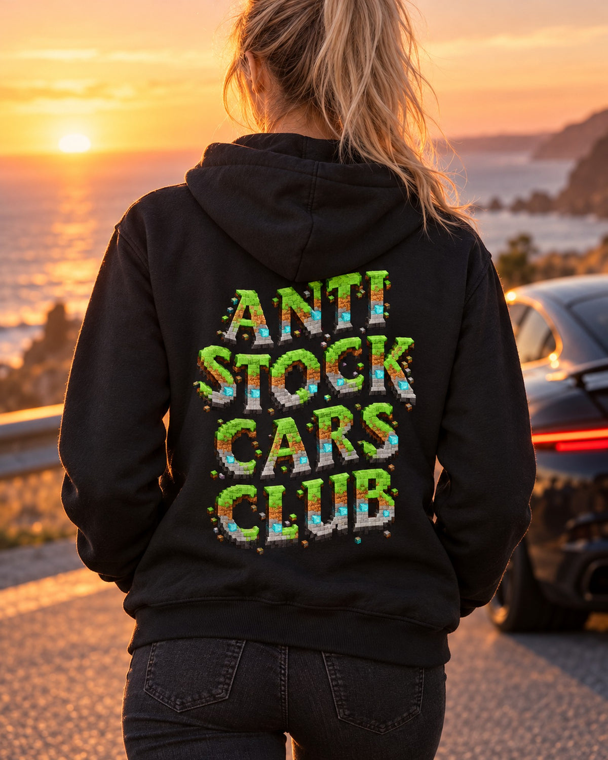 Anti Stock Cars Club Blocky Voxel Shirt, Hoodie & More Zip Hoodie Black worn hero