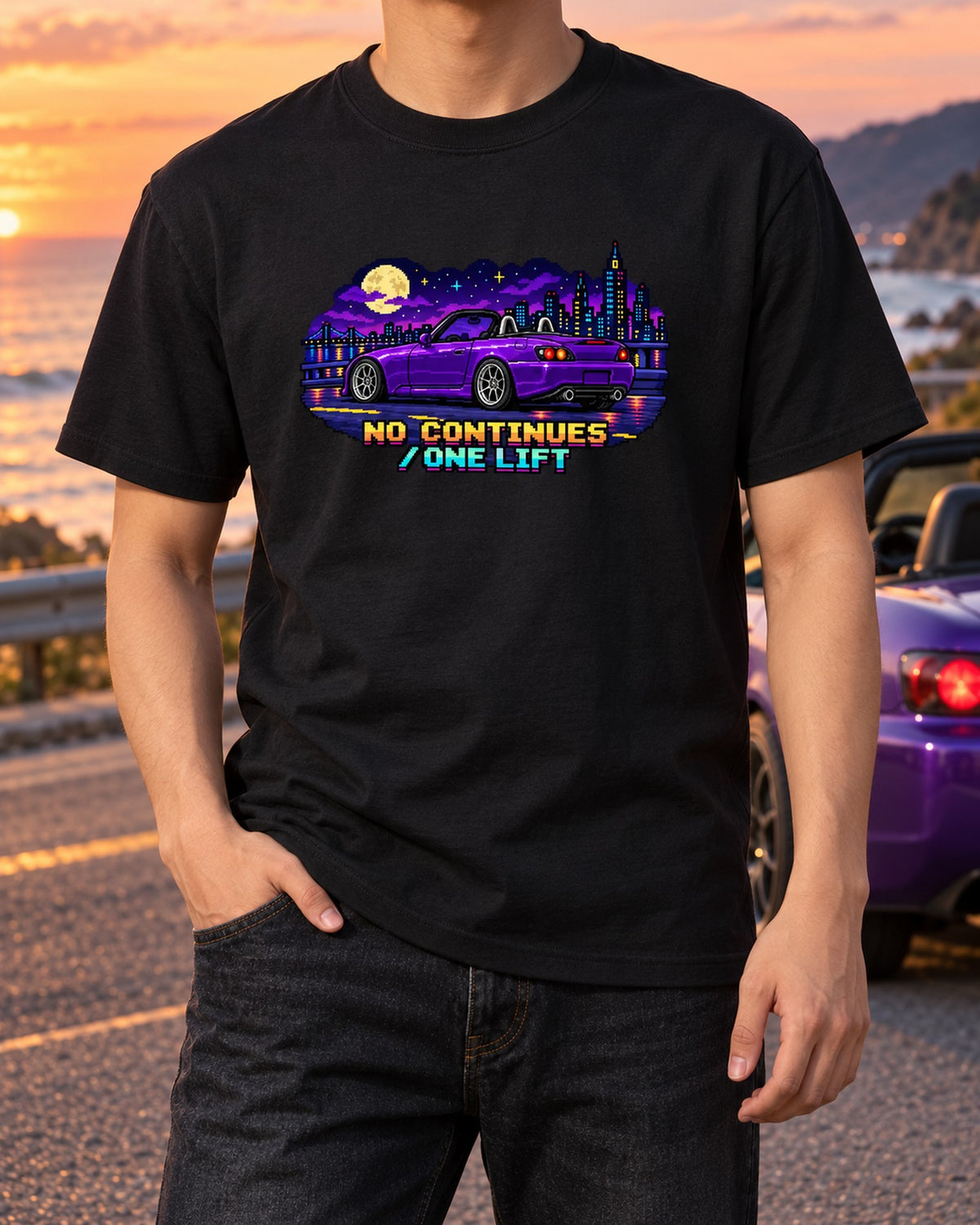 Honda S2000 AP2 16-Bit Pixel Art Shirt, Car Guy Gift T-Shirt Black worn hero