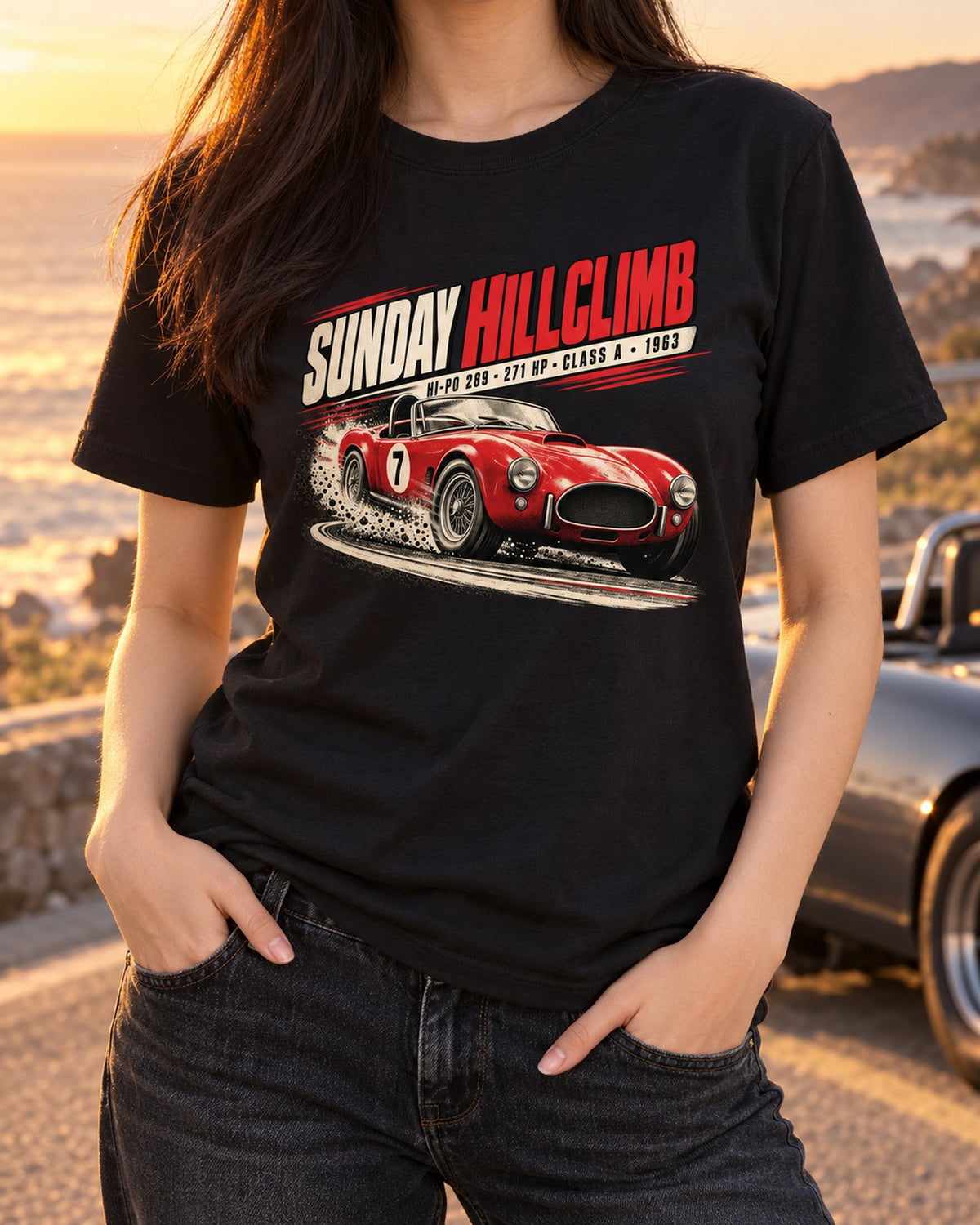 Shelby-Style 289 Roadster 1963 Hillclimb Race Poster Shirt T-Shirt Black worn hero