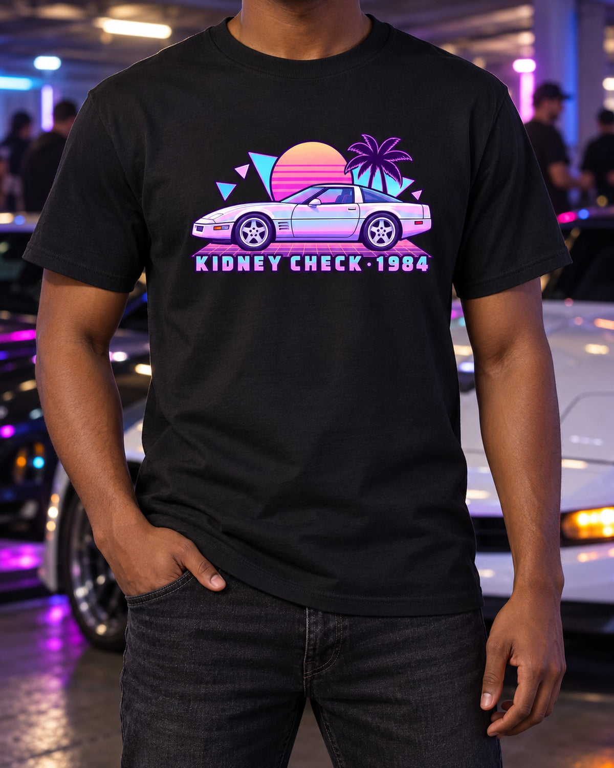 1984 Corvette C4 Pastel Vaporwave Shirt, Kidney Check Tee T-Shirt Black worn hero