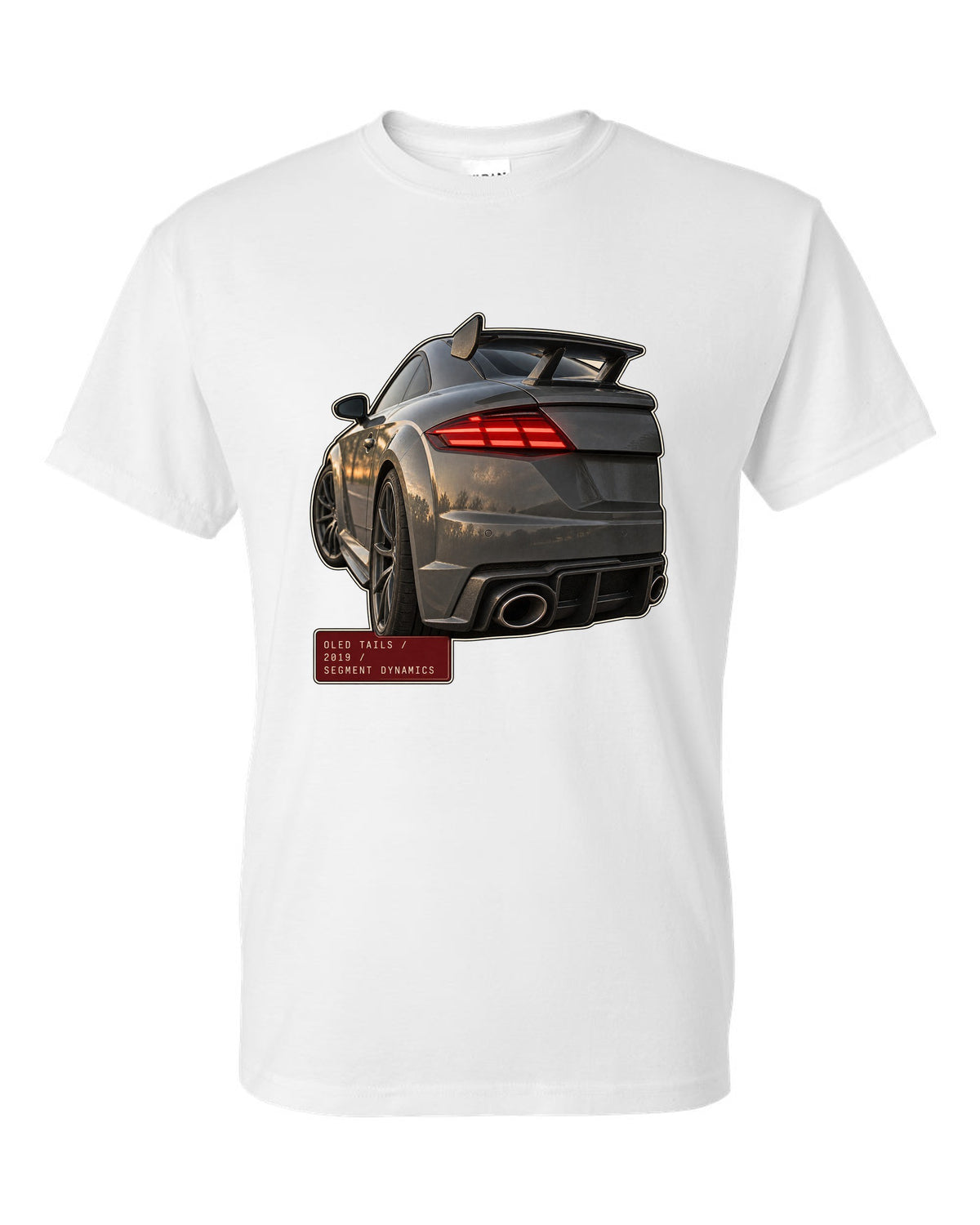 Audi TT RS facelift OLED taillight macro print white t-shirt front view with the design