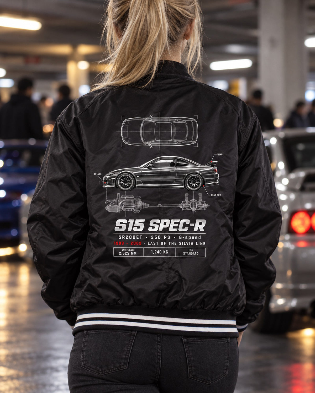 S15 Silvia Spec-R Spec Sheet Poster Tee, 1999-2002 Nissan Bomber Jacket Black worn hero