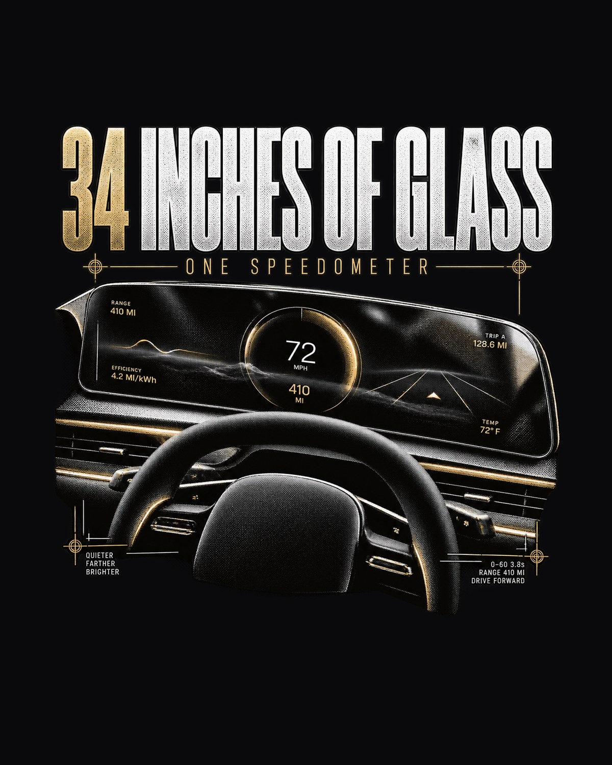 Lucid Air 2022 Glass Cockpit Readout Tee, 34 Inches of Glass design only
