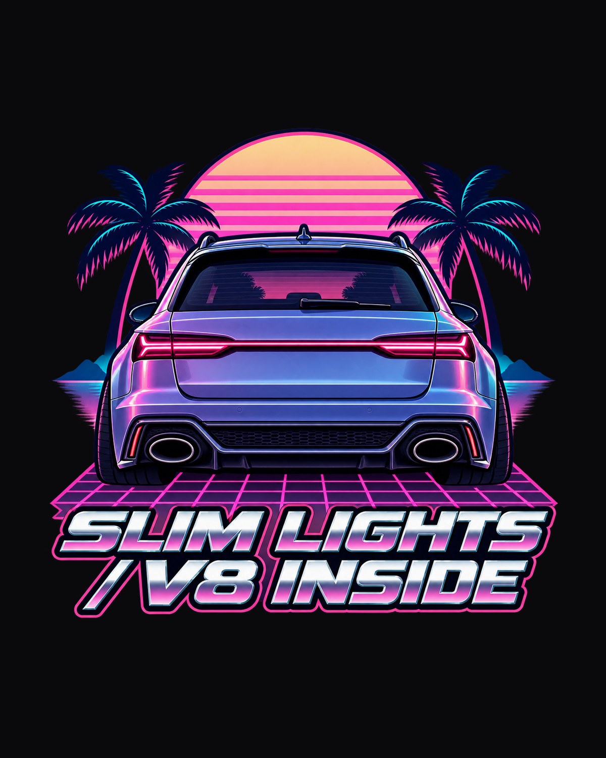 Audi RS6 Avant C7 4G Vaporwave Sunset Shirt, Slim Lights V8 design only