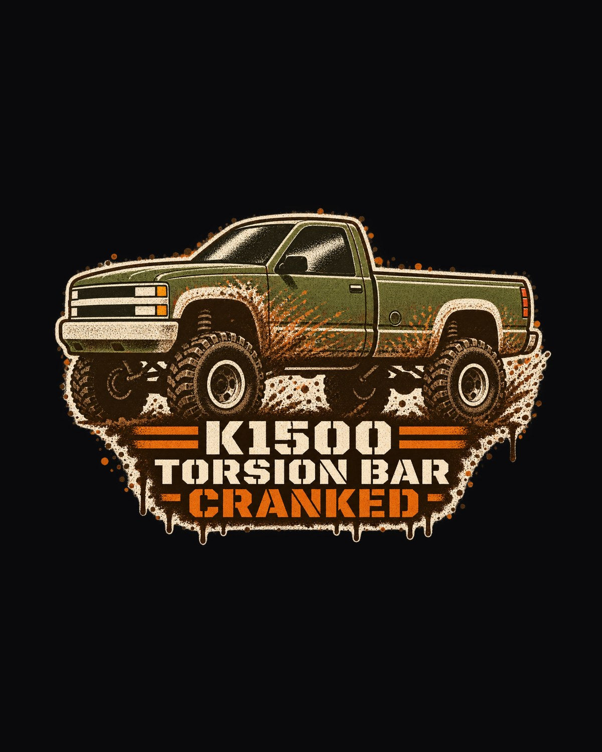 Chevy GMT400 K1500 Z71 OBS Mud Stencil Shirt, Cranked Torsion Bar design only