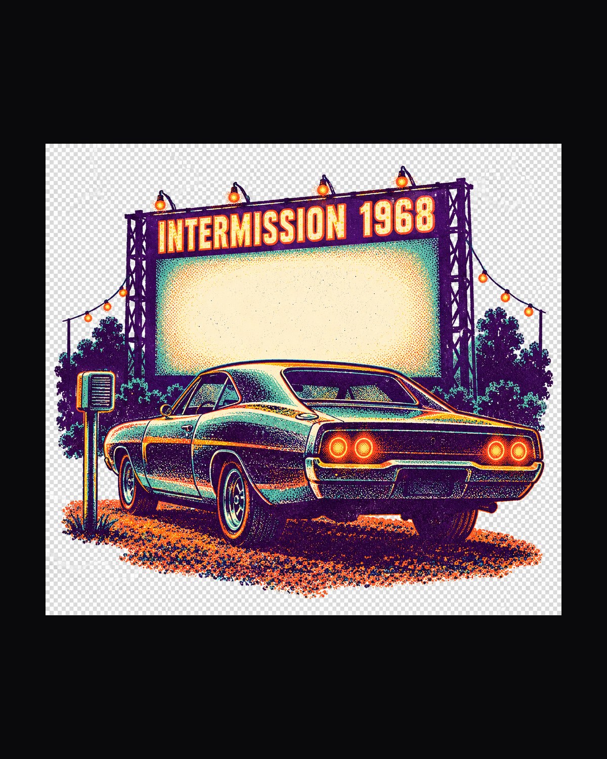 1968 Dodge Charger R/T Drive-In Risograph Tee, Intermission design only