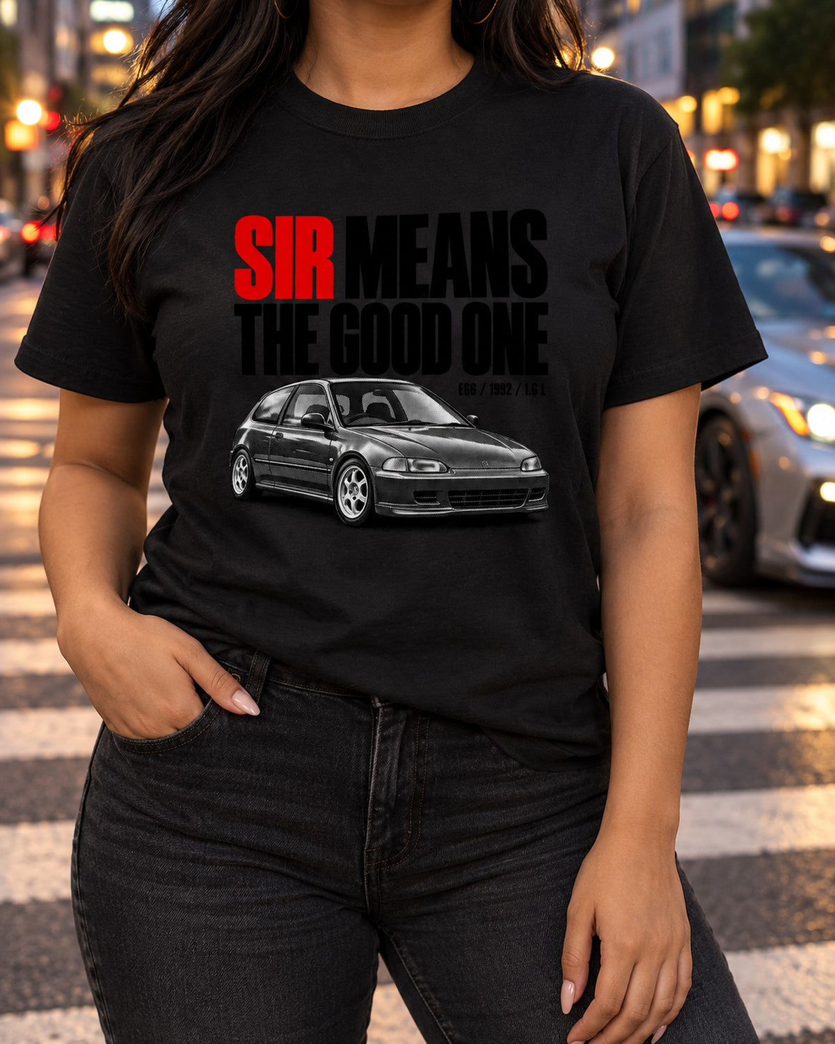 Honda Civic EG6 SiR Hatchback Shirt, SiR Means The Good One T-Shirt Black worn hero