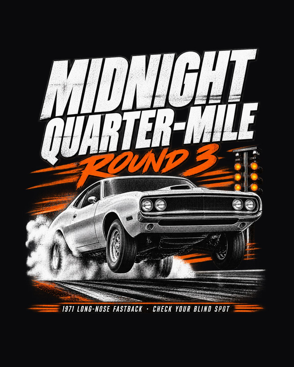 1971 Mustang Long-Nose Fastback Quarter-Mile Poster Tee design only