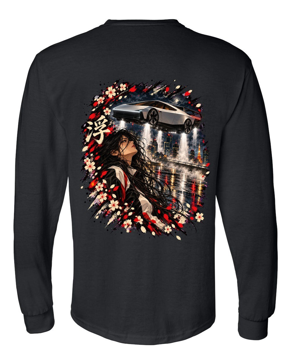 Tesla Roadster Hover Anime Girl Long Sleeve Black back