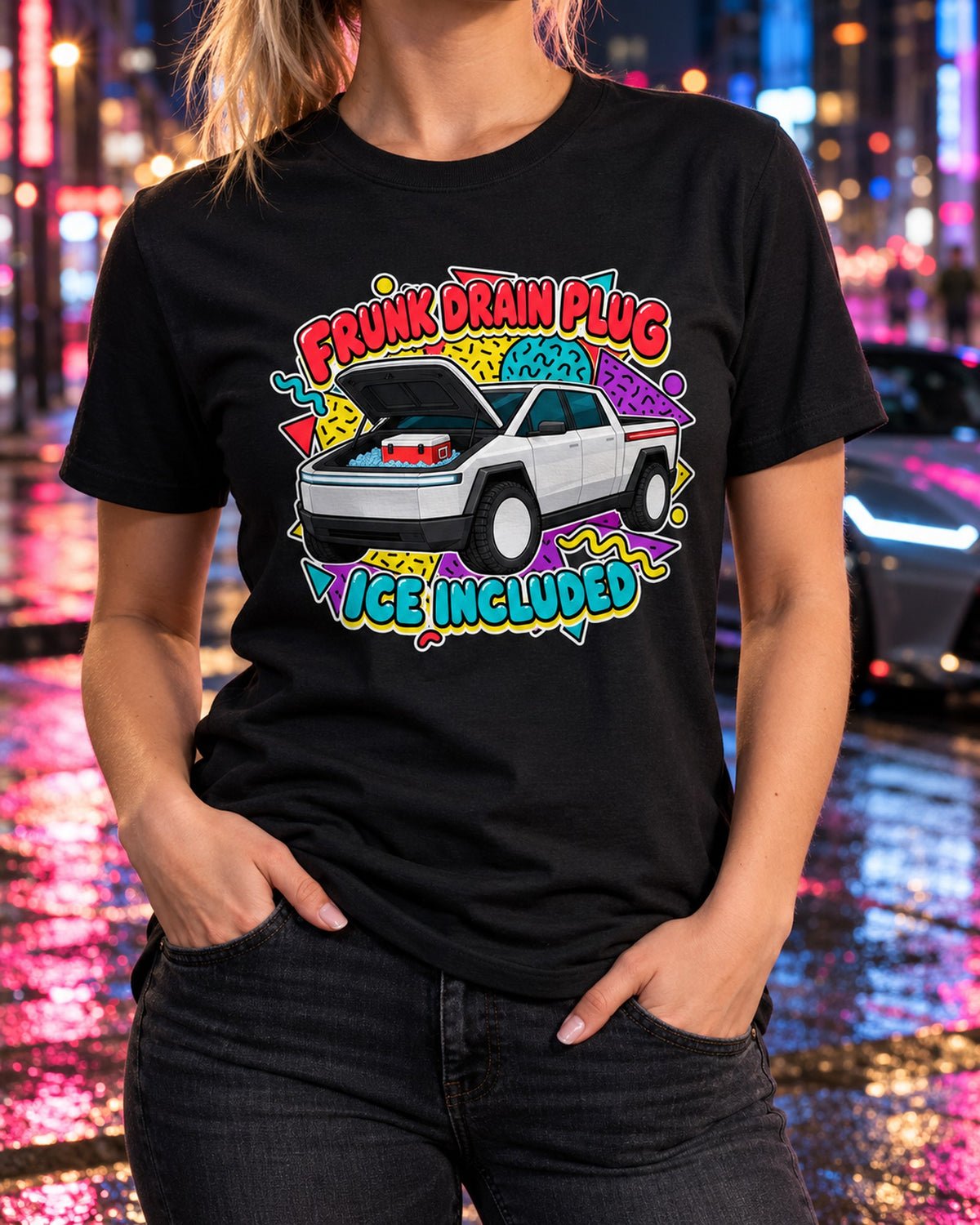 Ford F-150 Lightning Frunk Drain Plug Sticker Sheet Shirt T-Shirt Black worn hero