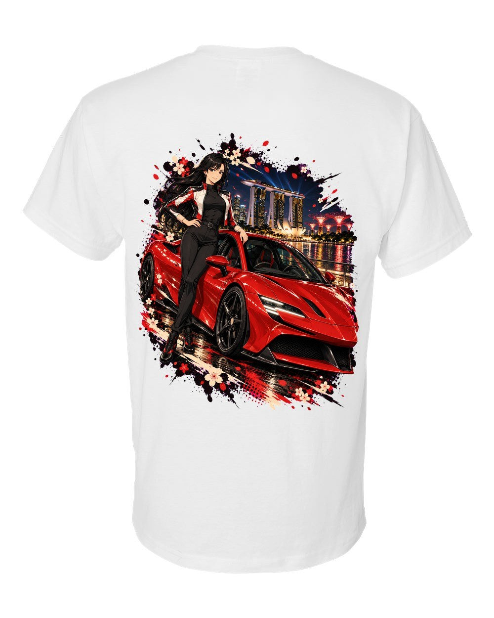 Ferrari SF90 Anime Girl T-Shirt White back