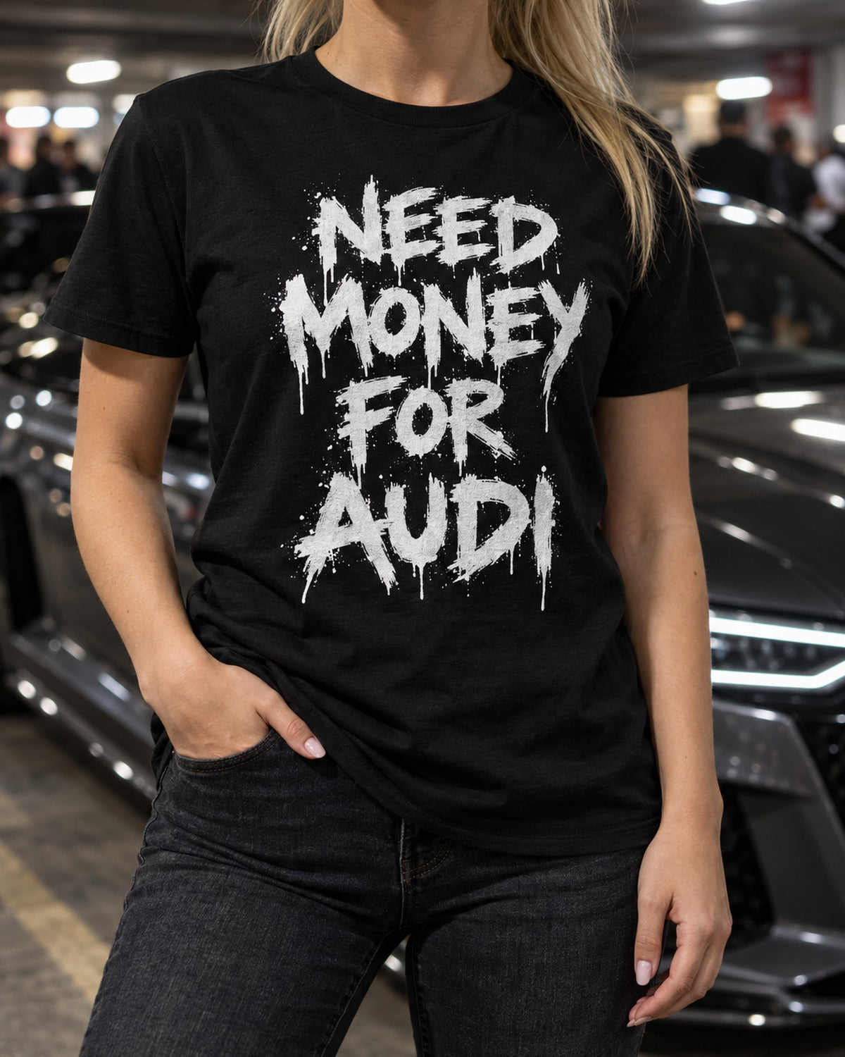 Need Money For Audi Shirt, Funny Car Guy Tee T-Shirt Black worn hero