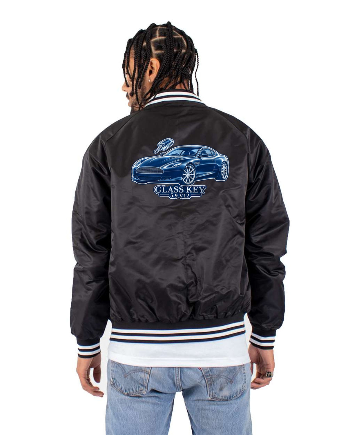 Aston Martin V8 Vantage Anime Rain Touge Cel Shirt Bomber Jacket Black back