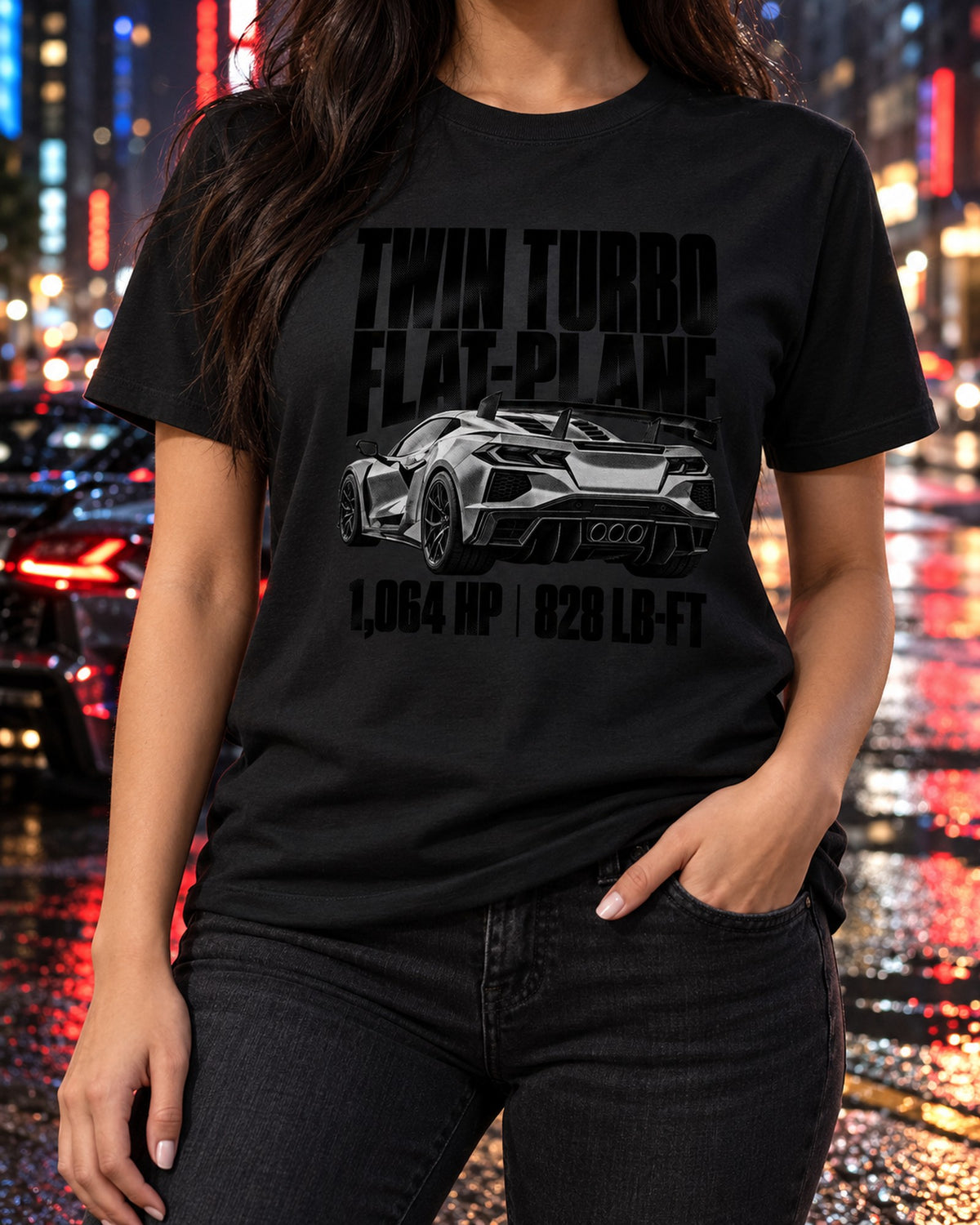 Corvette C8 ZR1 2025 Twin Turbo Flat-Plane Halftone Print Shirt T-Shirt Black worn hero