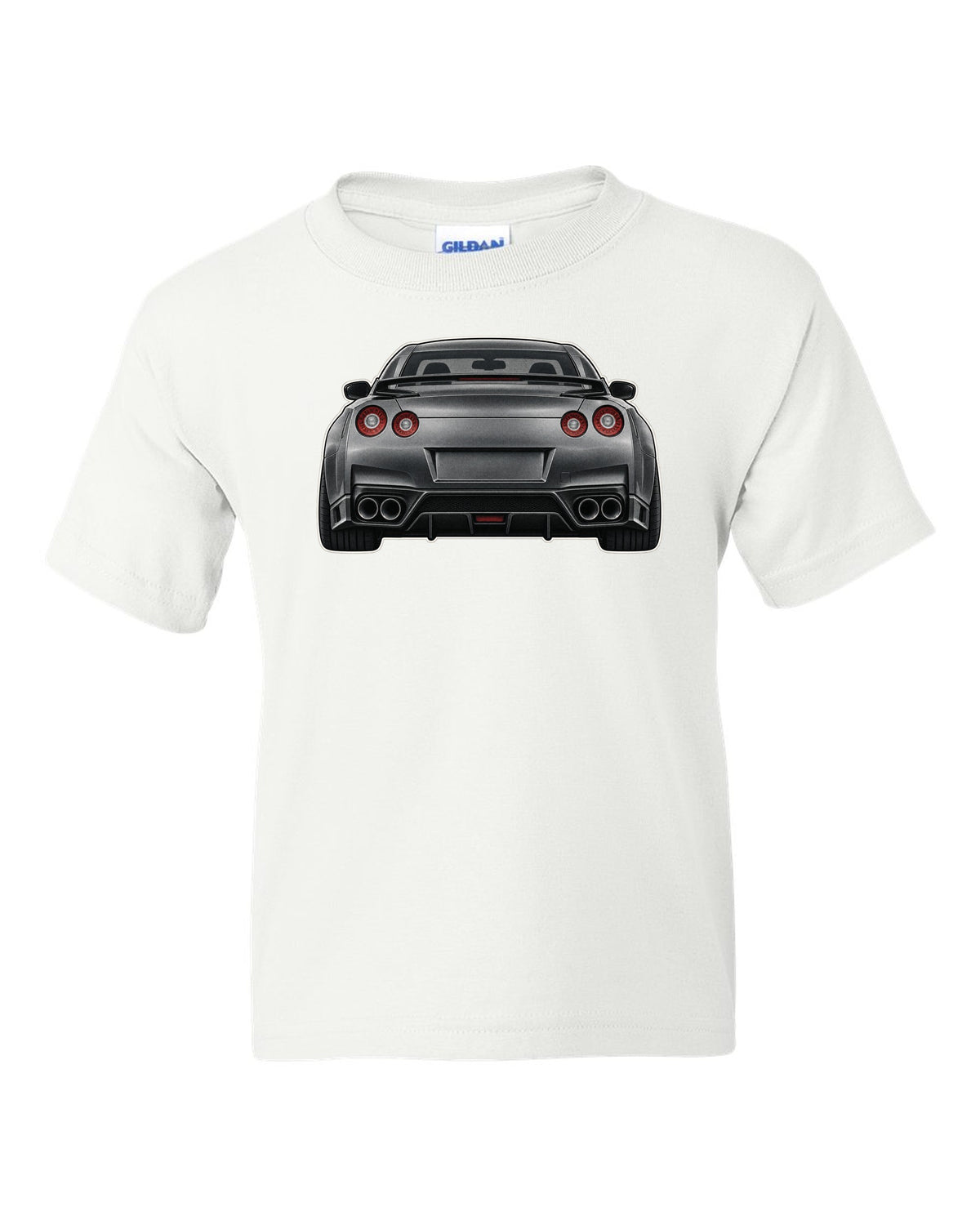 2023 Nissan Z Sport three-view drawing with spec table in warm grey white kids tee front view with the design