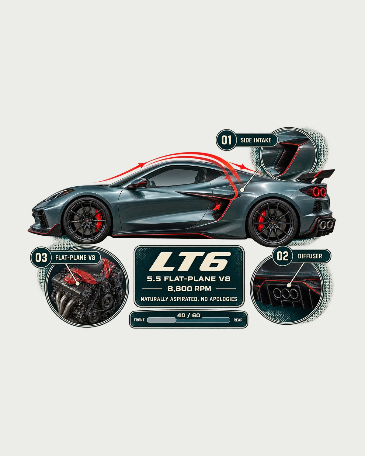 Chevrolet Corvette C8 Z06 Aero Callouts Tee, Flat-Plane V8 Shirt design only