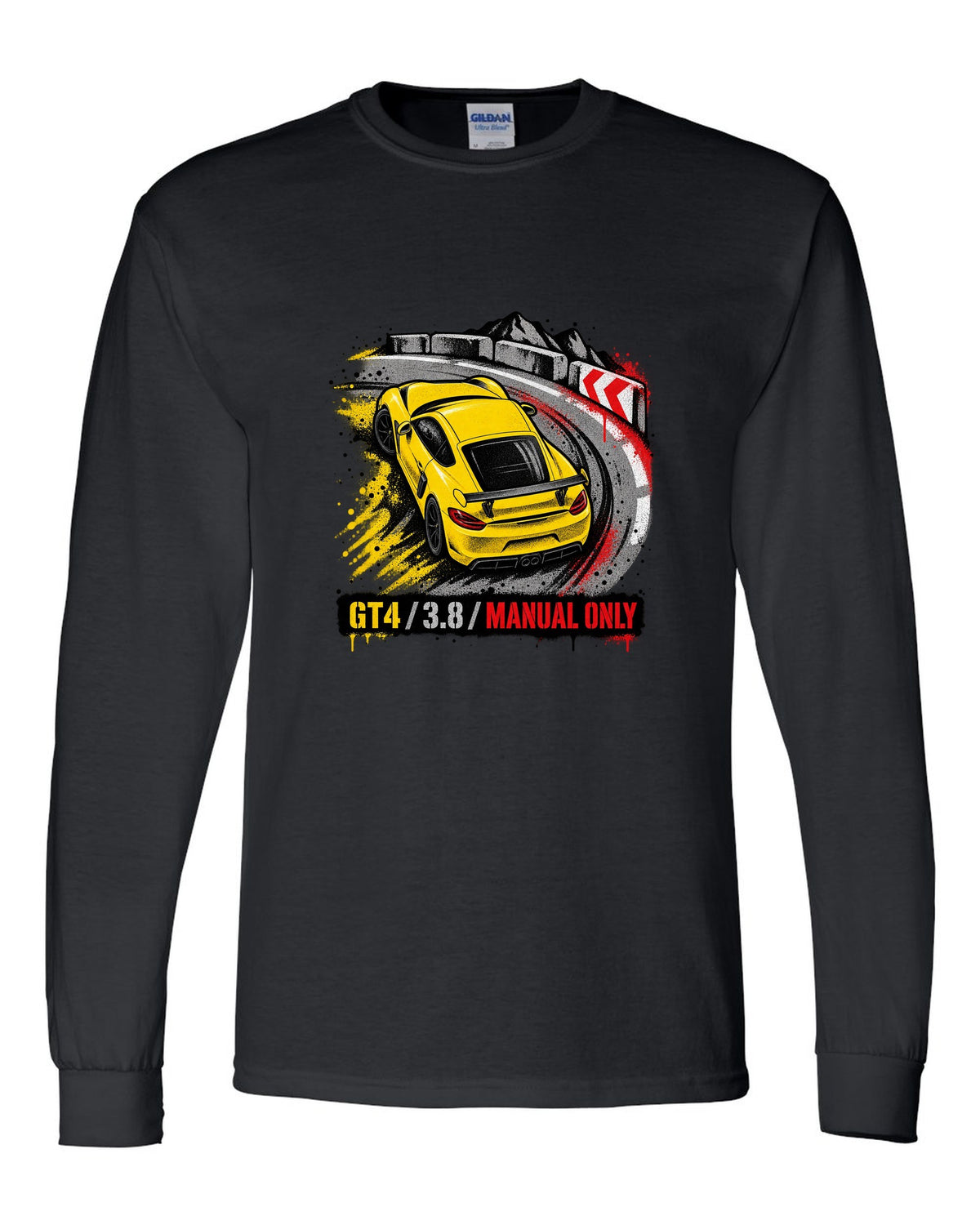 Engraved tachometer illustration for the Porsche 911 GT3 RS 991.2 black long sleeve front view with the design