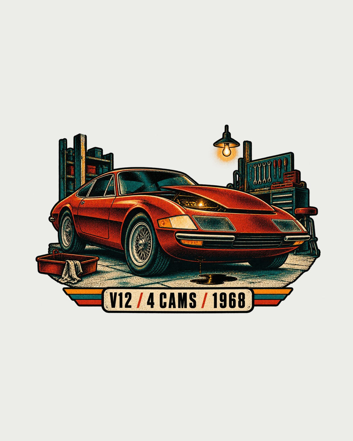 Ferrari 365 GTB/4 Daytona Risograph Garage Night Tee design only