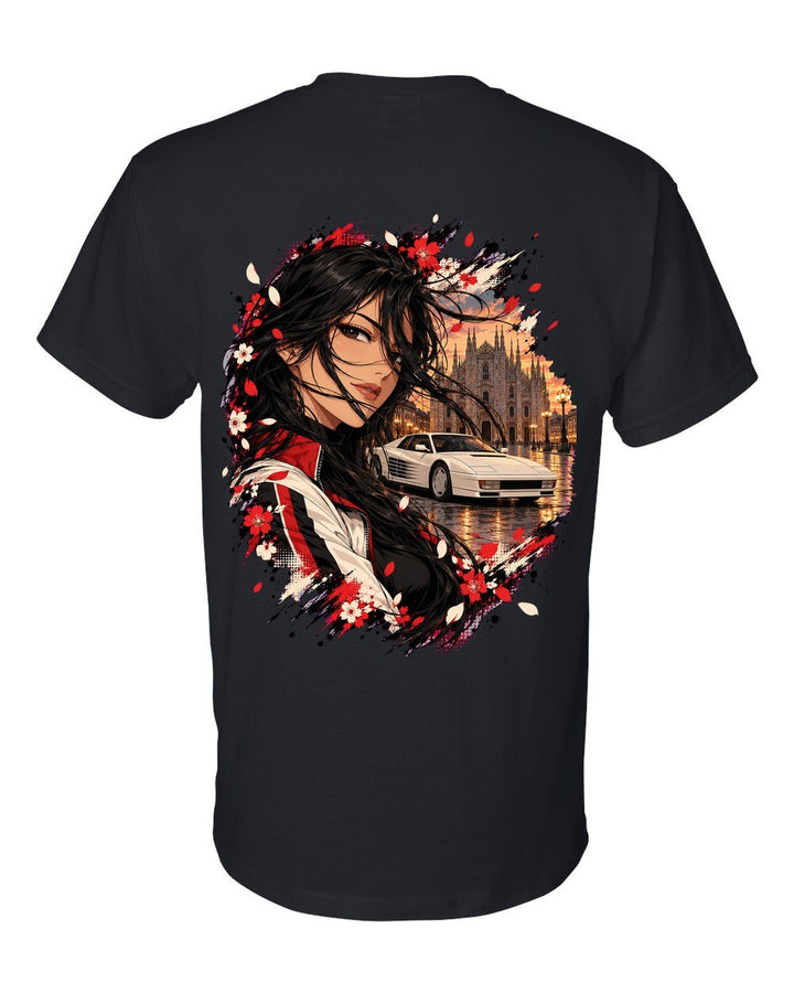 Ferrari Testarossa Anime Girl T-Shirt Black back