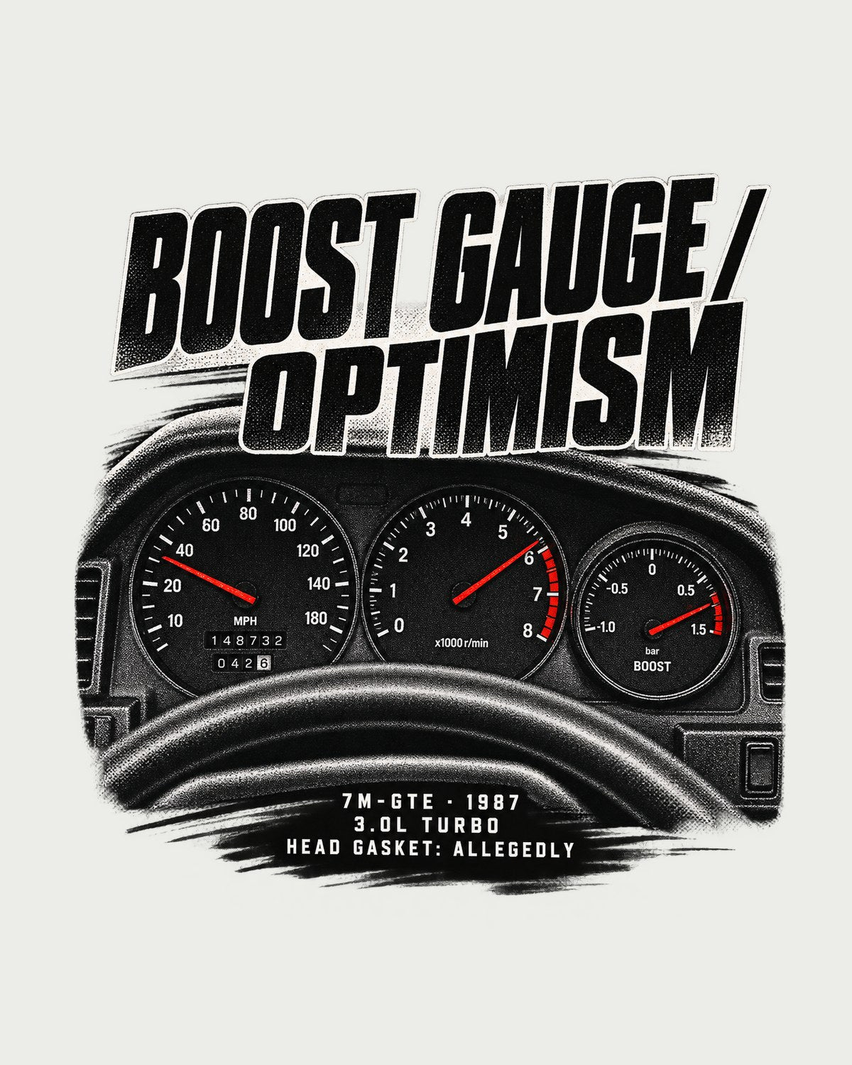 7M-GTE Boost Gauge Tee, Toyota Supra A70 MA70 Cockpit Print design only