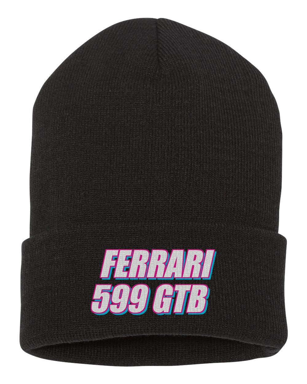 Ferrari 599 Gtb black beanie front view with car name