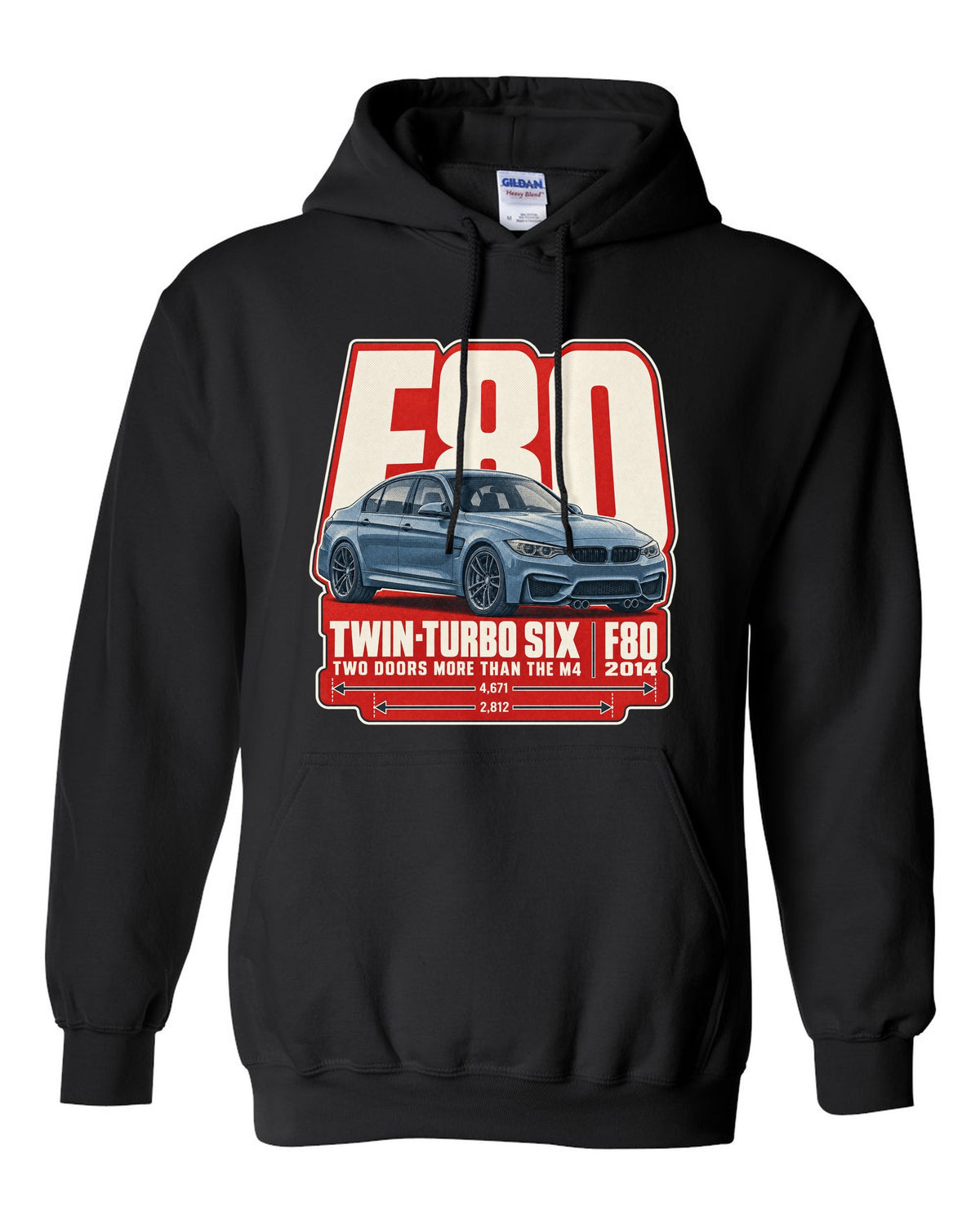 BMW M3 F80 halftone dot statement print black pull over hoodie front view with the design