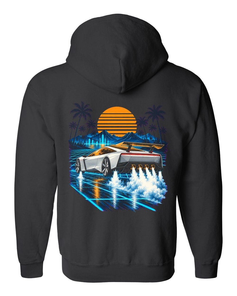 Tesla Roadster Synthwave Zip Hoodie Black back