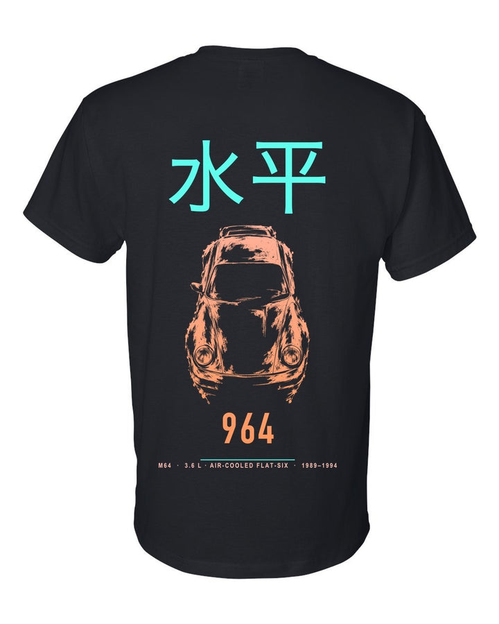 964 full-back artwork black t-shirt back view with the design