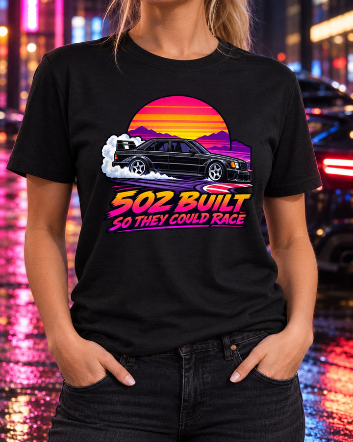 190E Evo II Chicane Slide Shirt, W201 80s Sunset Print T-Shirt Black worn hero