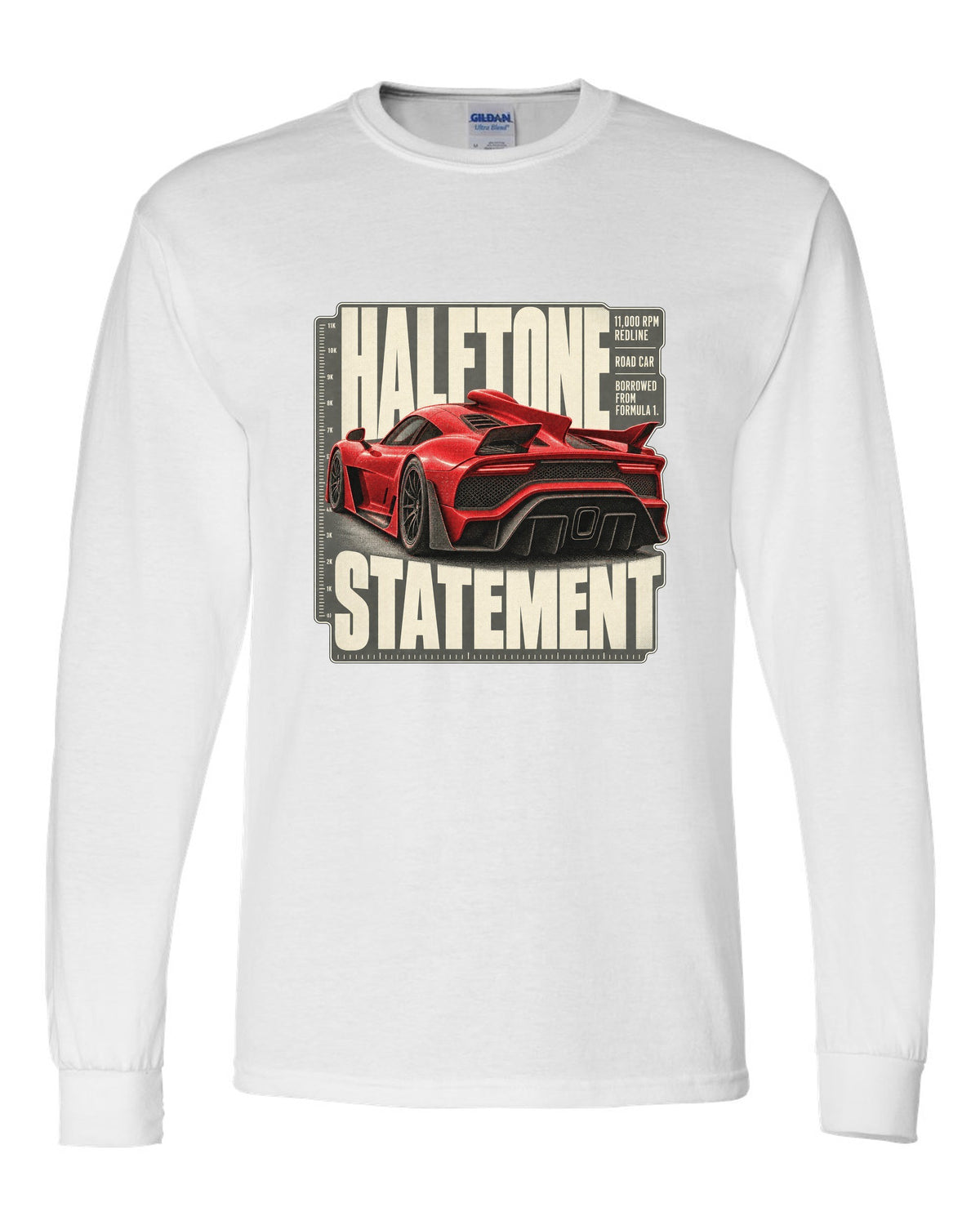 Mercedes-AMG One halftone design of the shark-fin airscoop white long sleeve front view with the design