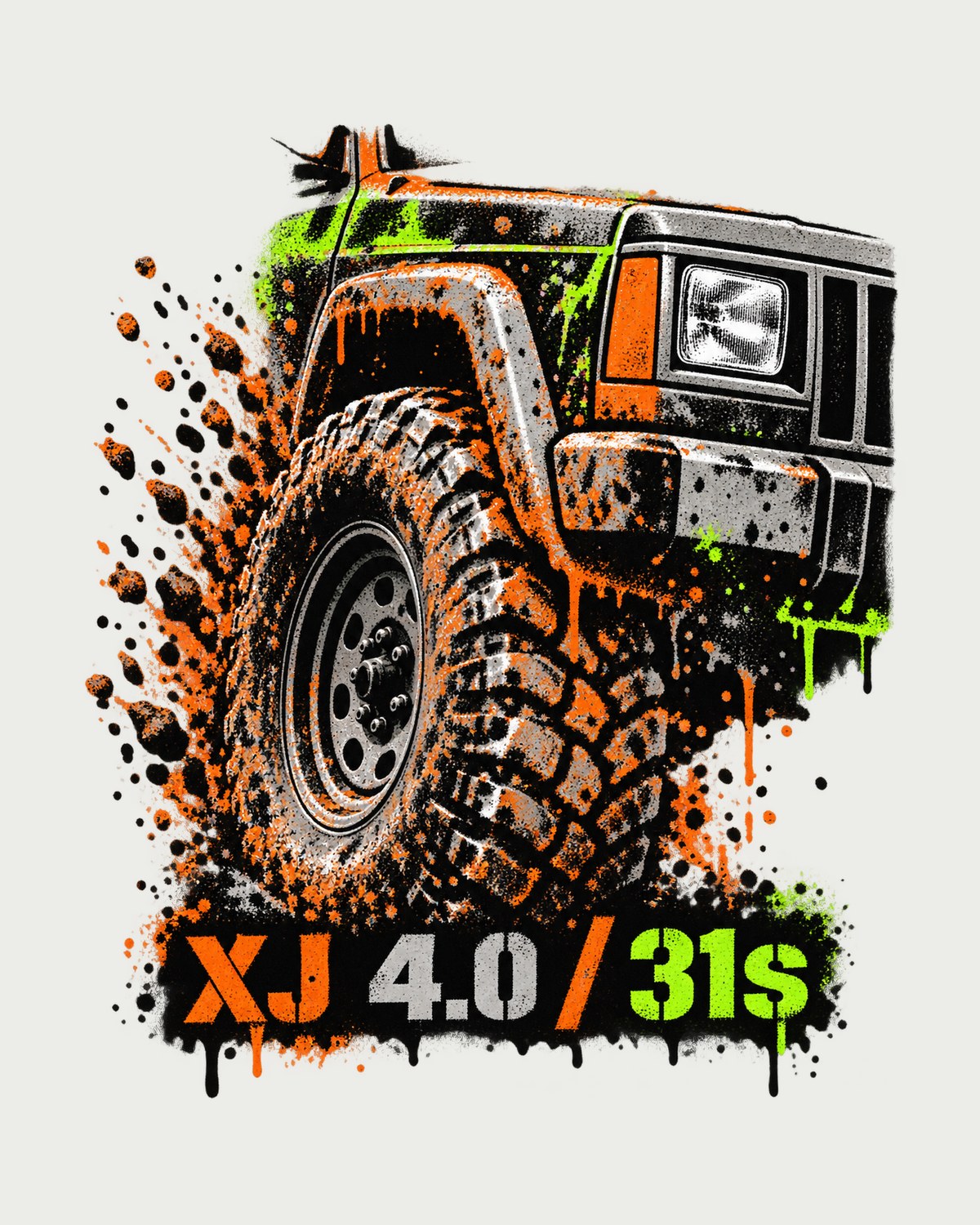 Jeep Cherokee XJ 4.0 31s Stencil Street Art Tee design only