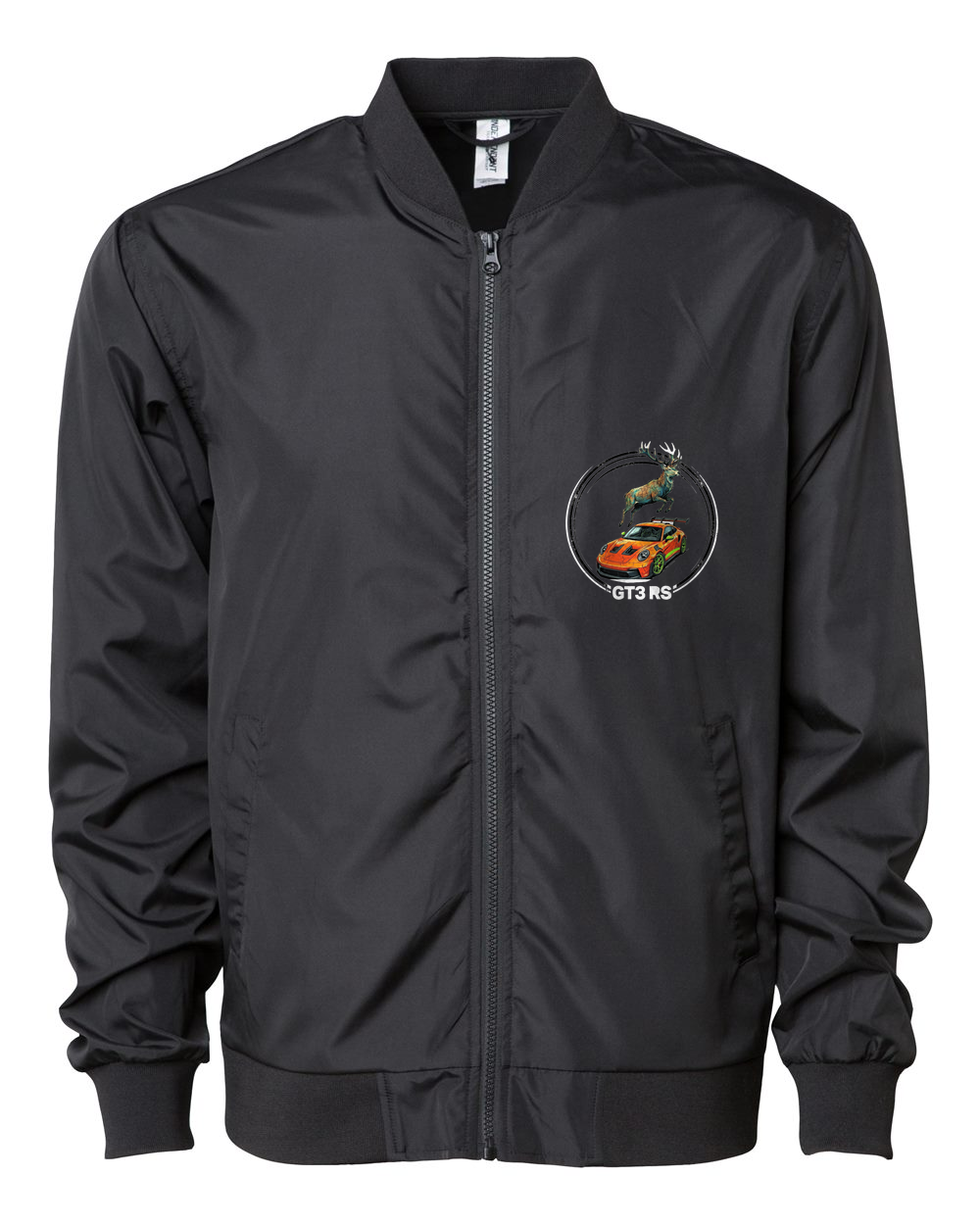 Porsche 911 GT3 RS Stag Bomber Jacket — Black front emblem