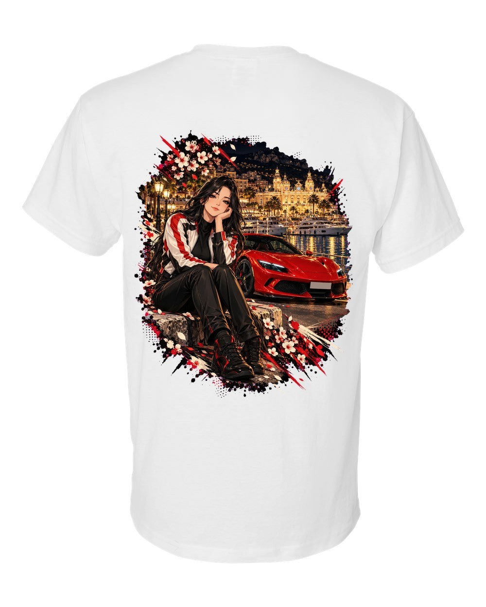 Ferrari 296 GTB Anime Girl T-Shirt White back