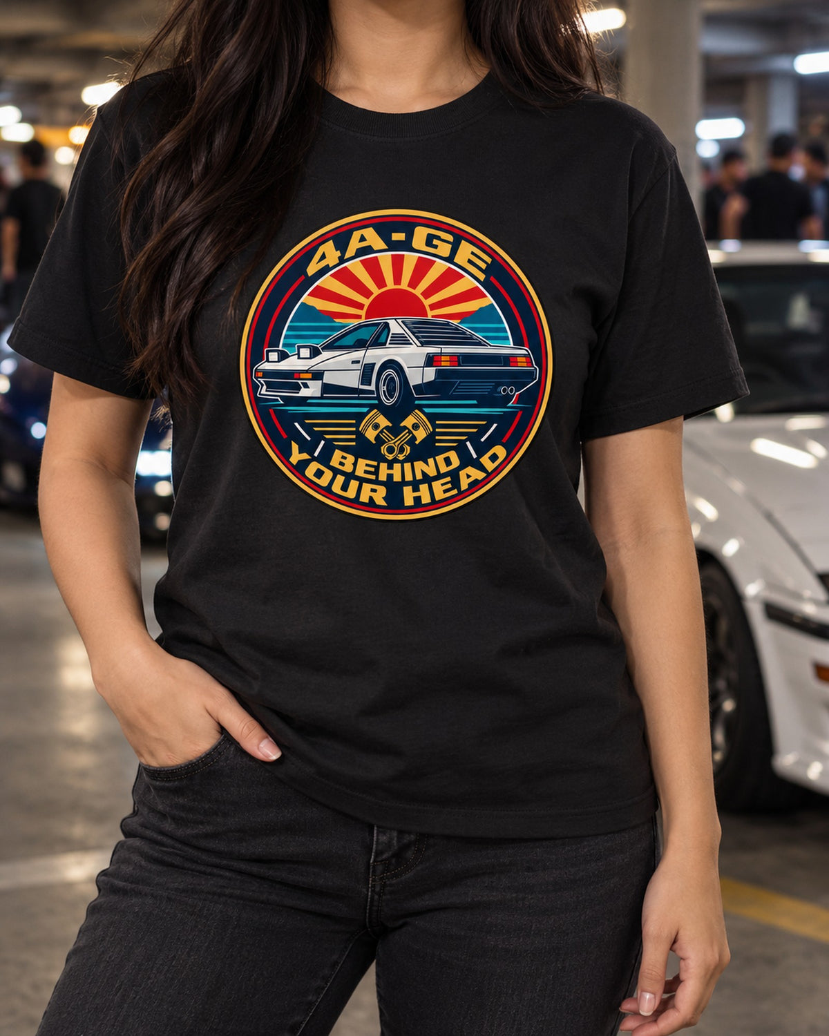 MR2 AW11 Wedge Crest Shirt, 4A-GE Behind Your Head T-Shirt Black worn hero