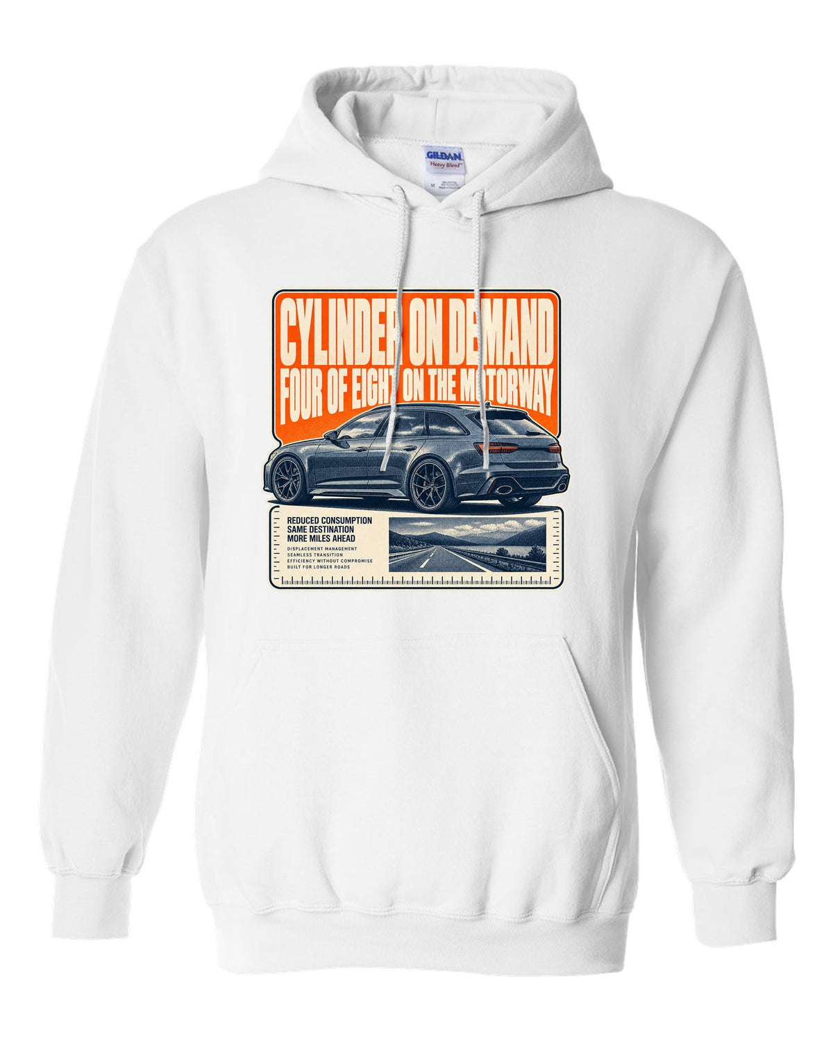 Audi RS6 Avant C8 wagon halftone statement print white pull over hoodie front view with the design