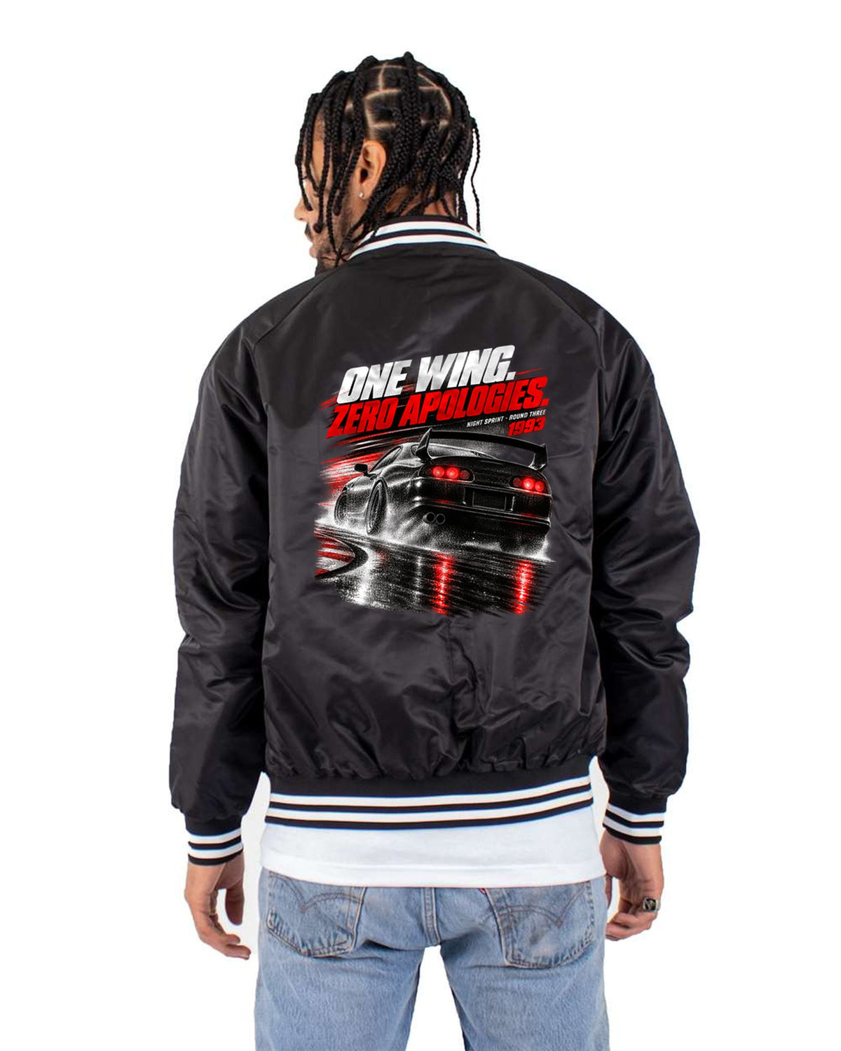 Toyota Supra A80 Night Sprint Race Poster Shirt, Round Three Bomber Jacket Black back