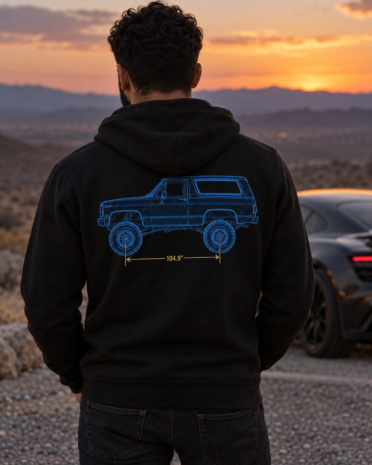 Chevrolet K5 Blazer Blueprint Side View Shirt, Squarebody Gift Zip Hoodie Black worn hero
