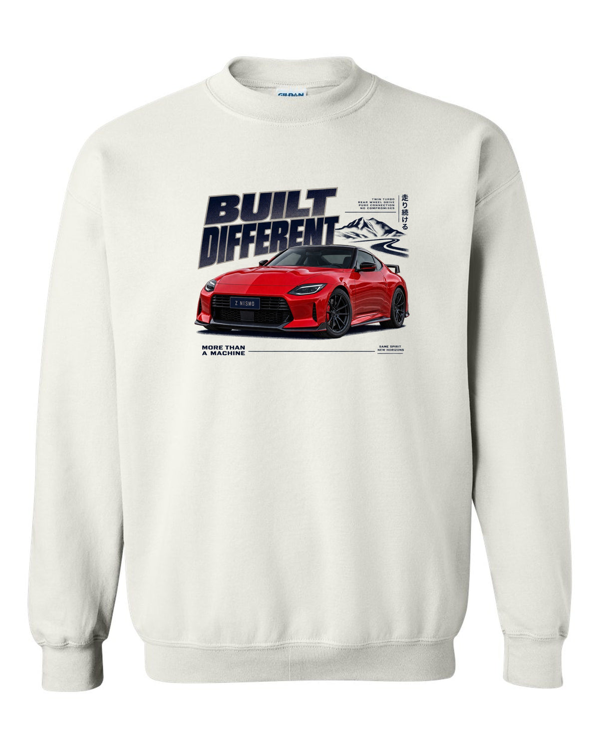 Dossier panels for a 2024 Nissan Z NISMO RZ34 in graphite and rust white crewneck front view with the design