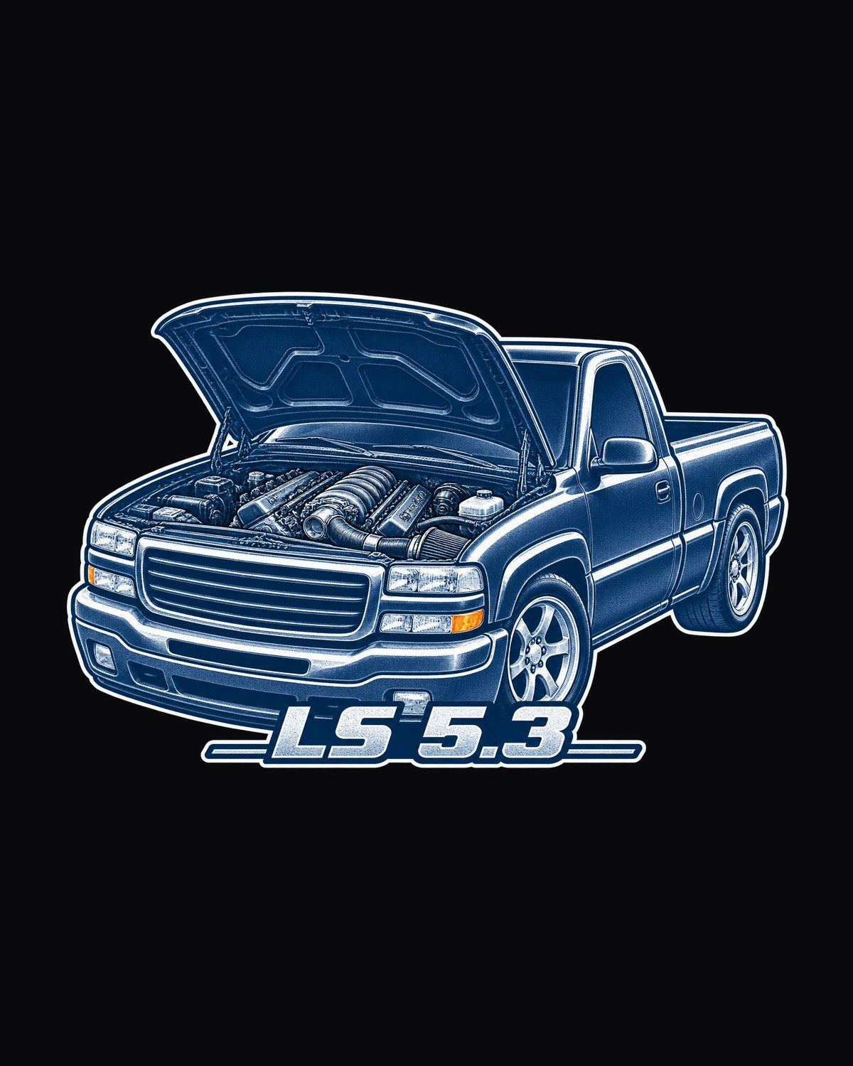 Chevrolet Silverado GMT800 NBS 1999-2006 LS 5.3 Cyanotype Shirt design only