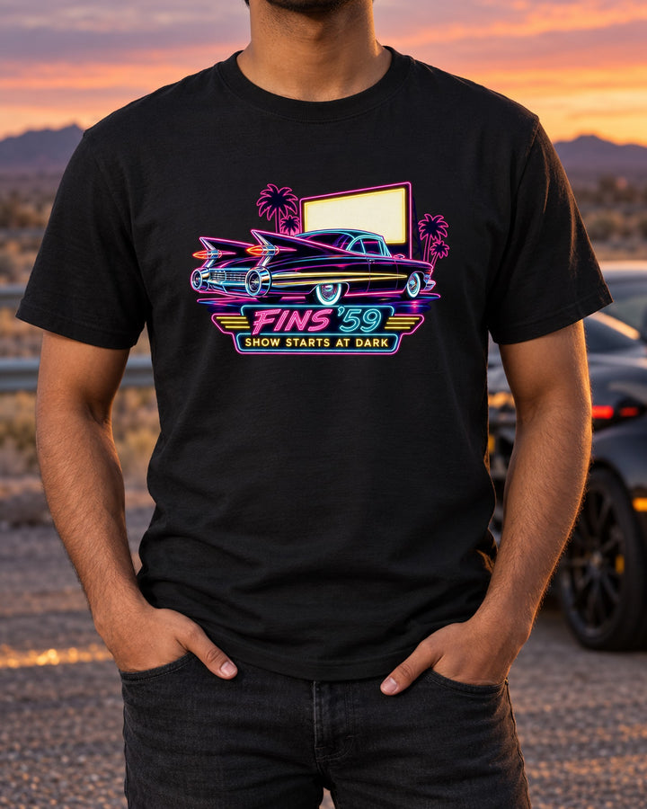 1959 Cadillac Coupe de Ville Drive-In Neon Shirt T-Shirt Black worn hero