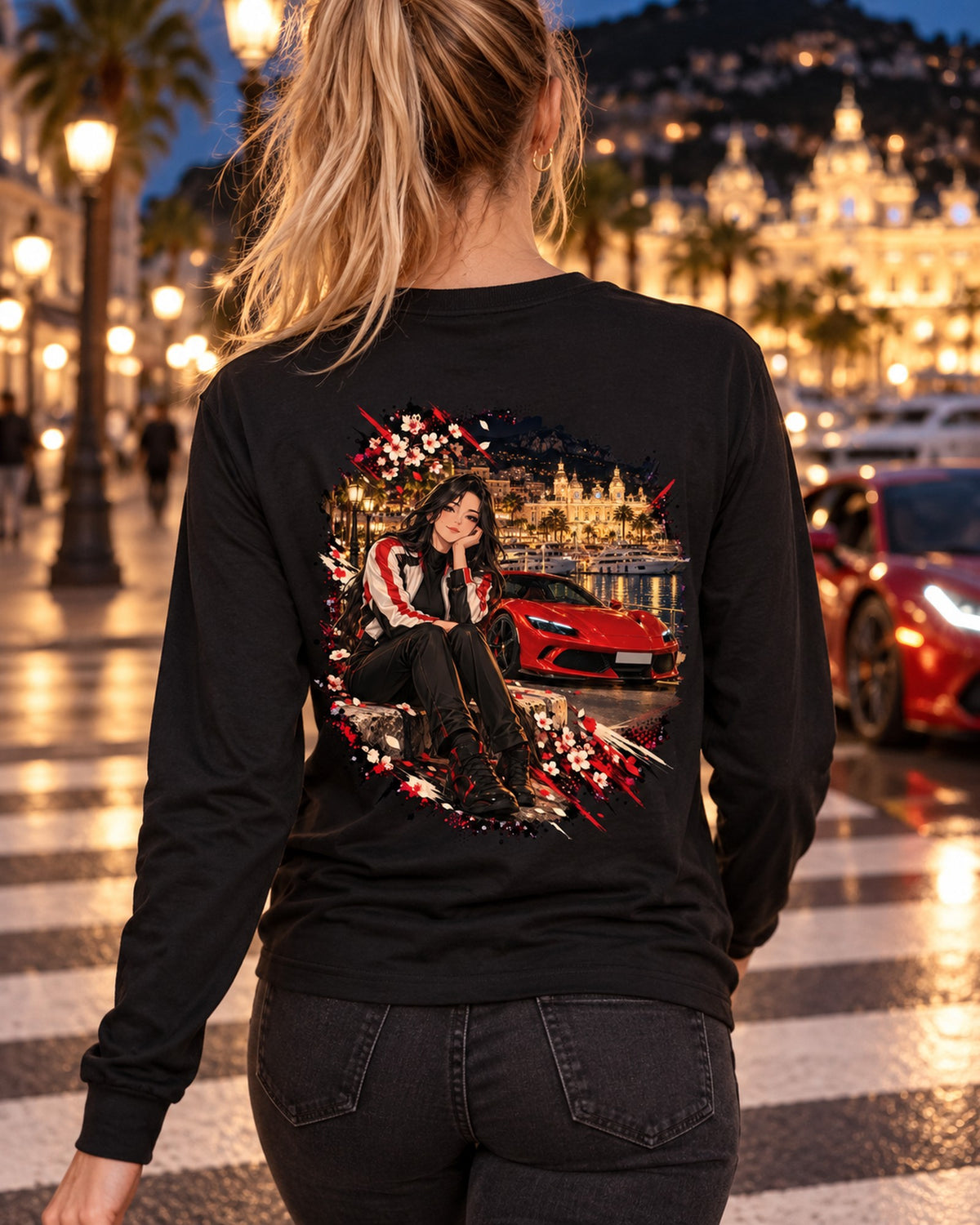 Ferrari 296 GTB Anime Girl Shirt, Hoodie & More Long Sleeve Black worn hero