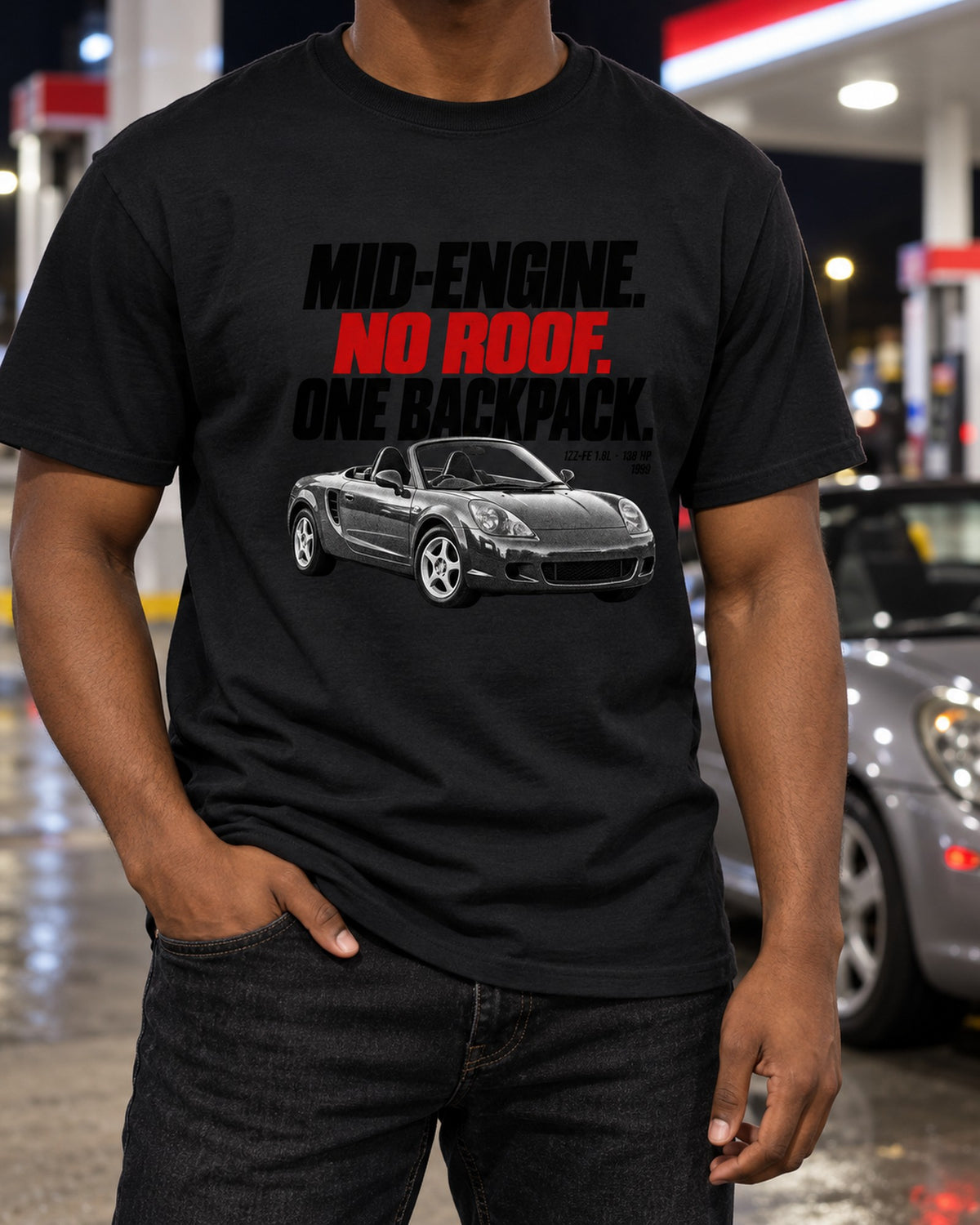 Toyota MR2 Spyder W30 MR-S Open Air Halftone Shirt, 1ZZ-FE T-Shirt Black worn hero