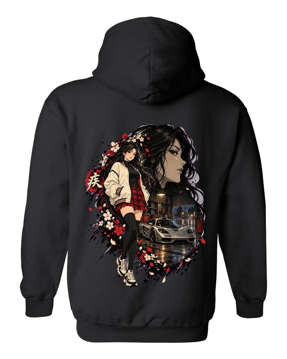 McLaren F1 Anime Girl Pull Over Hoodie Black back