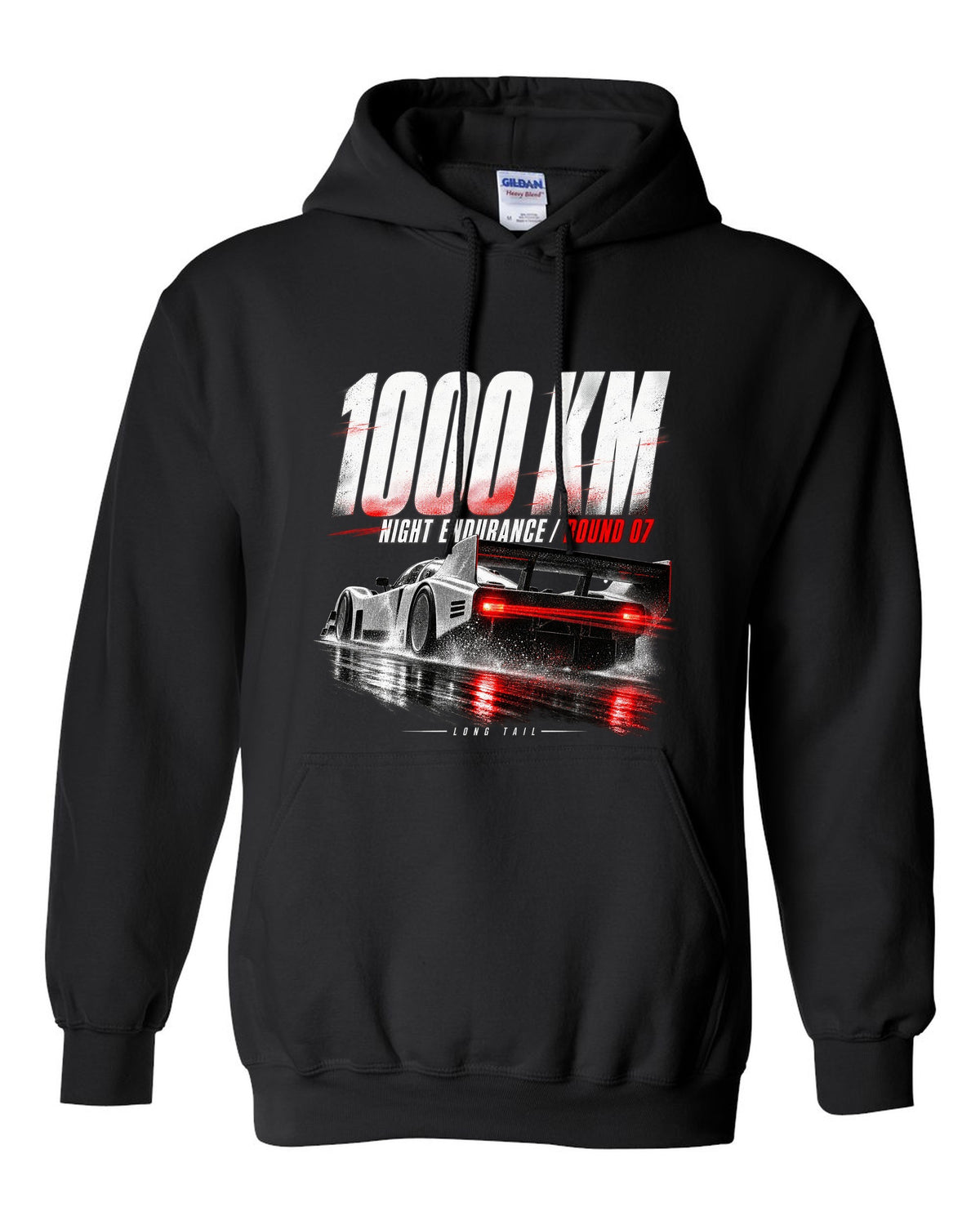 Porsche 962 Group C night endurance race poster print black pull over hoodie front view with the design