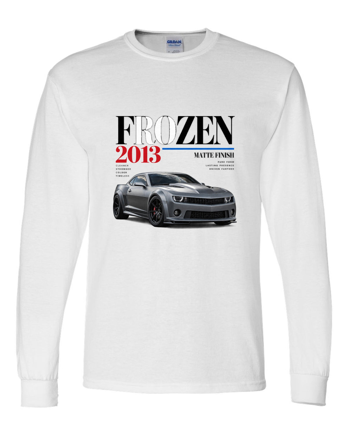 BMW E92 M3 Frozen Edition editorial print with matte finish headline white long sleeve front view with the design