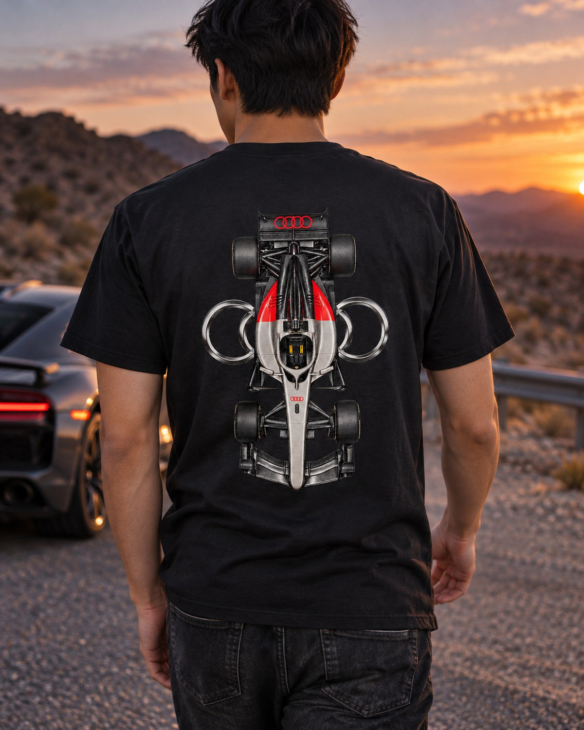 Audi R26 2026 F1 Overhead Poster Shirt, Formula 1 Tee, Design 25 T-Shirt Black worn hero