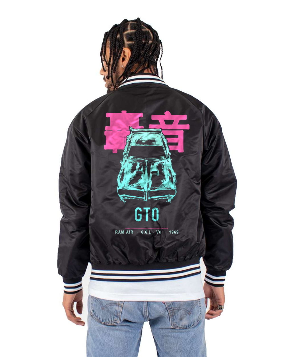 1969 GTO Ram Air Full-Back Graphic Tee Bomber Jacket Black back