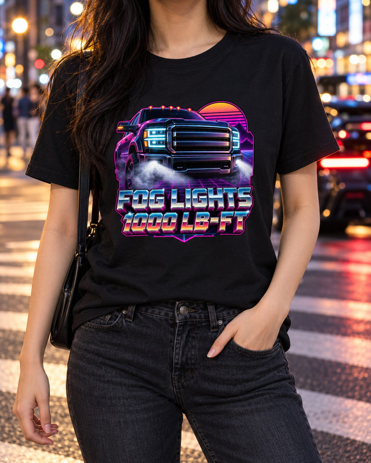Ram HD 2500 6.7 HO Fog Cutter Synthwave Shirt, 5th Gen T-Shirt Black worn hero