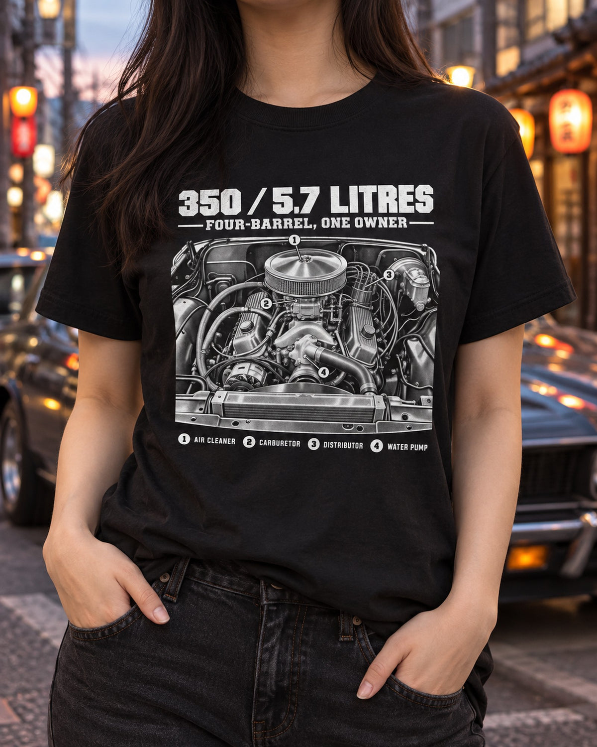 Squarebody 350 Engine Diagram Shirt, Four-Barrel Small Block T-Shirt Black worn hero